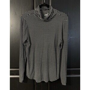 SO Black White Striped Turtleneck Long Sleeve Stretch Rayon Knit Top L